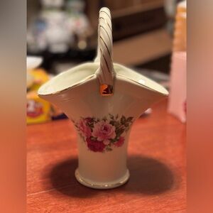 Formalities by Baum Bros. Floral Porcelain Basket Vase w Gold Accents